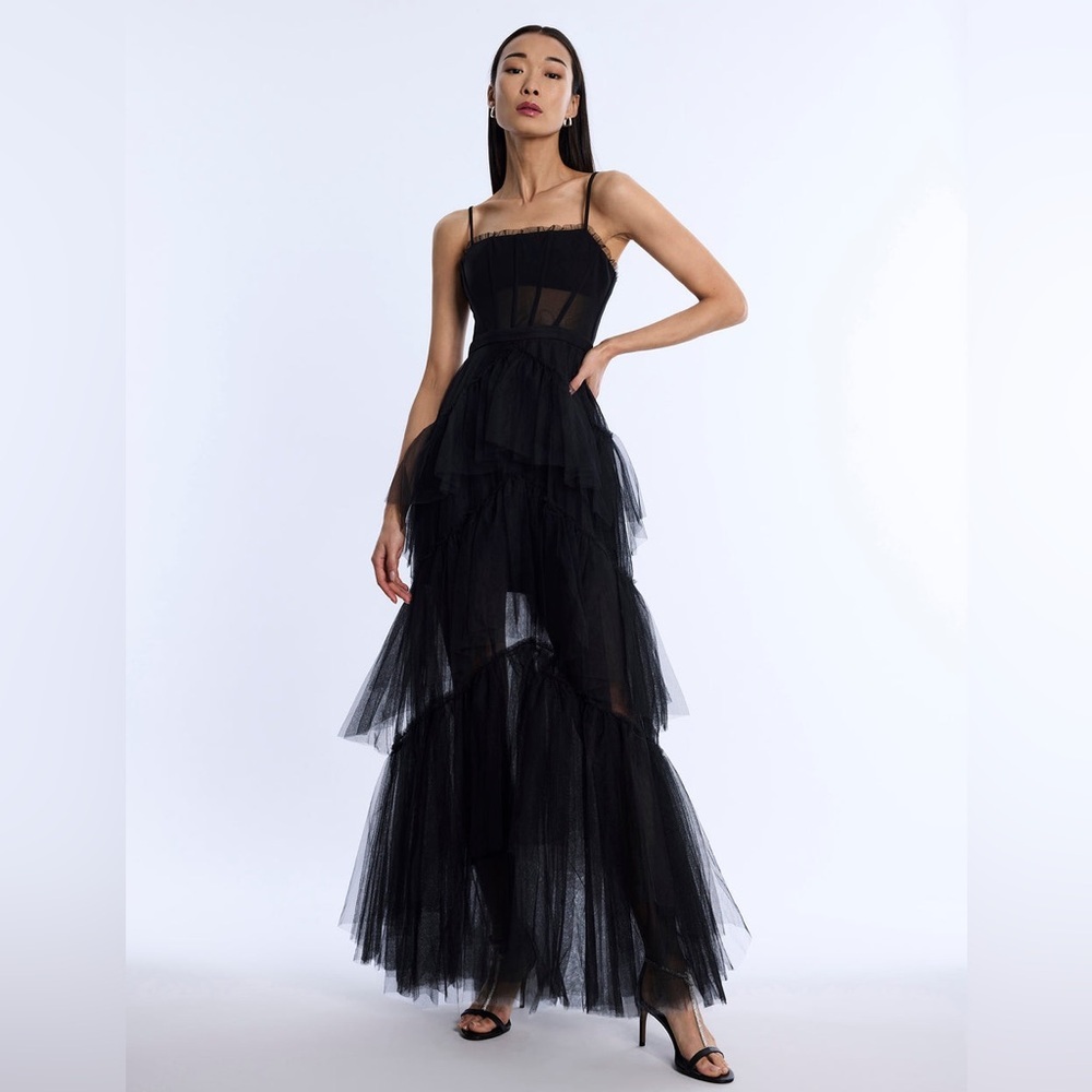 BCBGMAXAZRIA 
Oly Tiered Ruffle Tulle Evening Gown - Picture 3 of 16